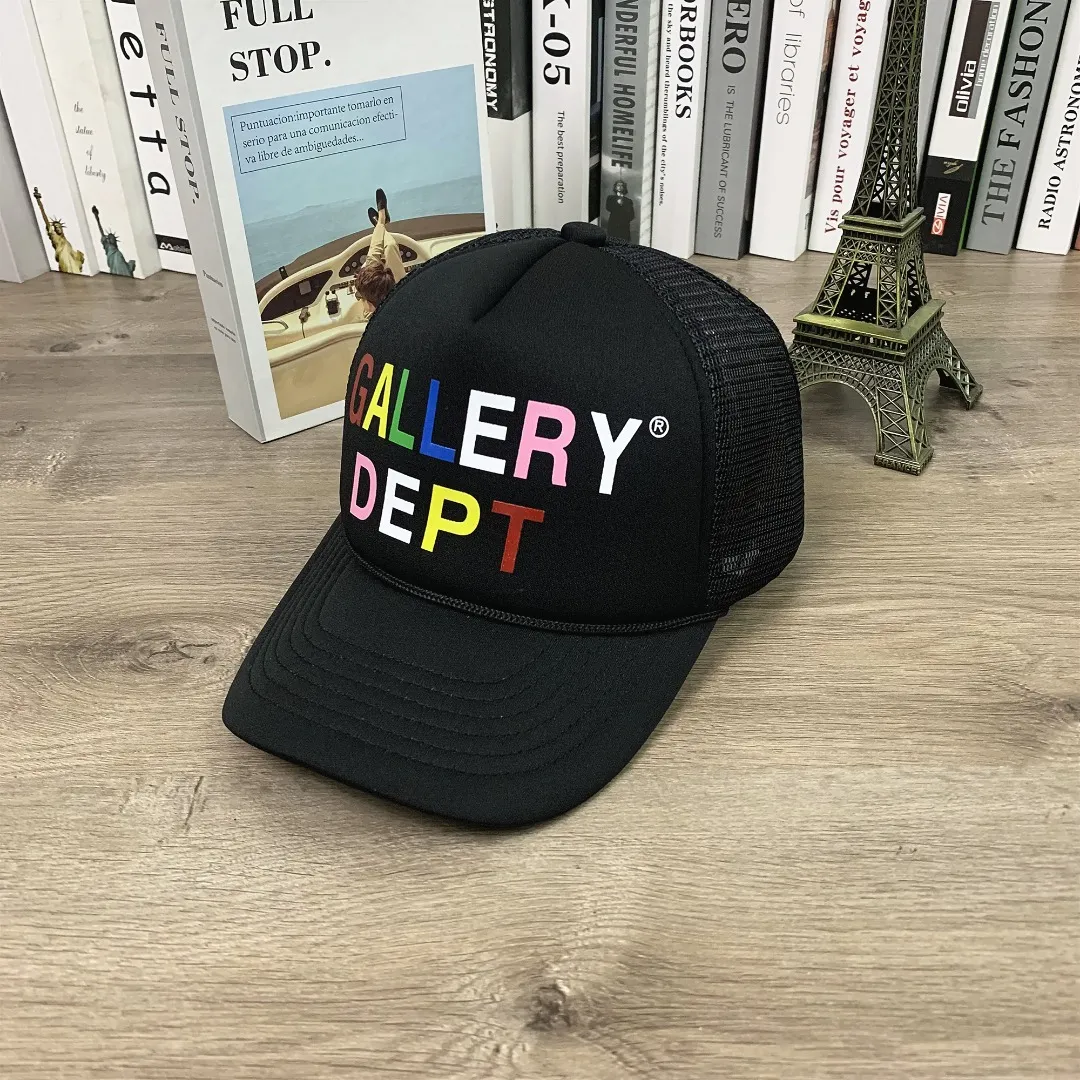 No return, no exchange 9764#P76#GALLERY DEPT. Foam mesh breathable baseball cap letter printed peaked cap for men and women, versatile hat# Adjustable Color: Black White